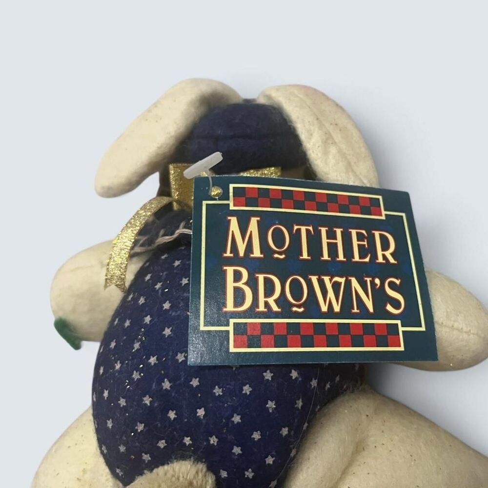 Vintage 1998 Mother Brown Homespun Primitive Star Bunny Plush with Tagmother - Picture 3 of 4
